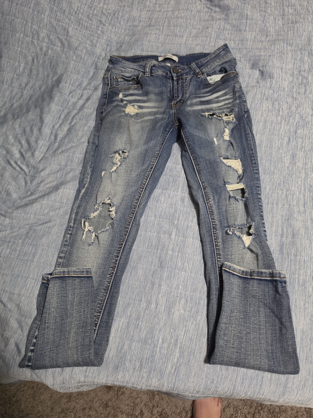 refuge Distressed Light Blue Flare Jeans